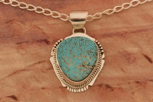 Navajo Jewelry Genuine Kingman Turquoise Sterling Silver Pendant
